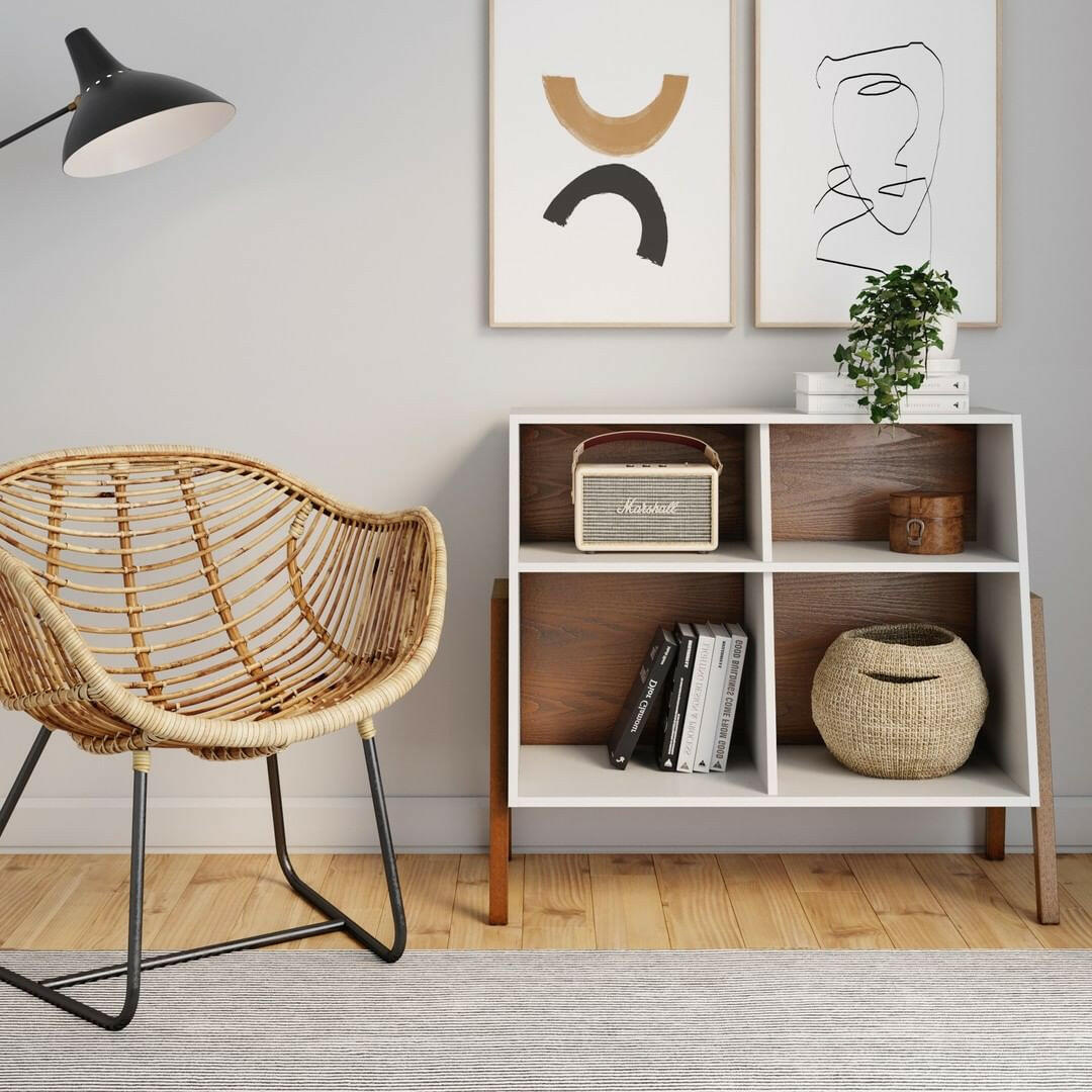 Telos Mid-Century White Storage Cubby 4 Cube Organizer | Nathan James