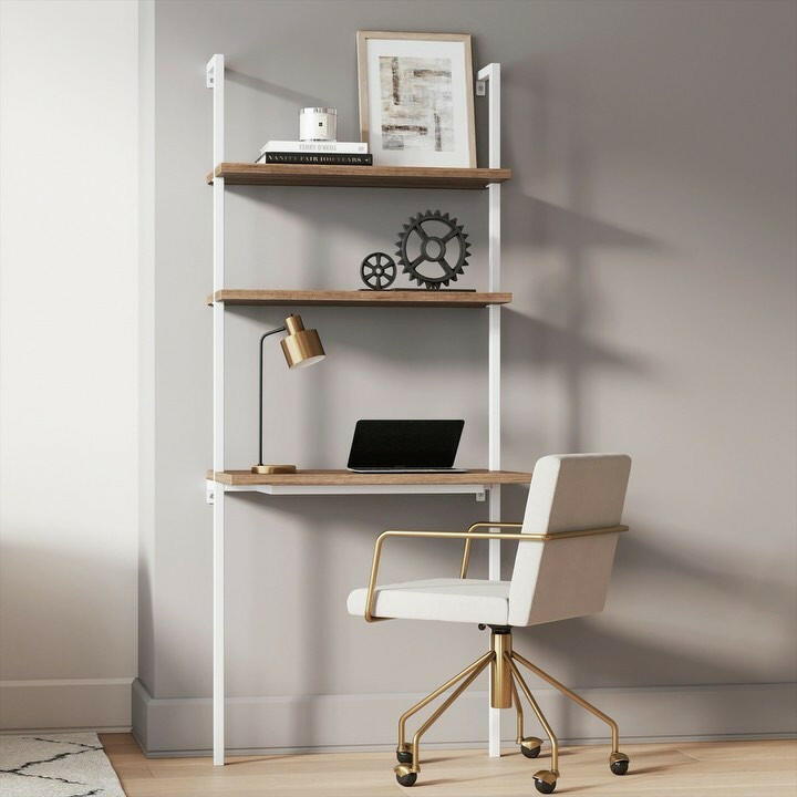 Theo Wall Mount 2-Shelf Ladder & Computer Desk White | Nathan James