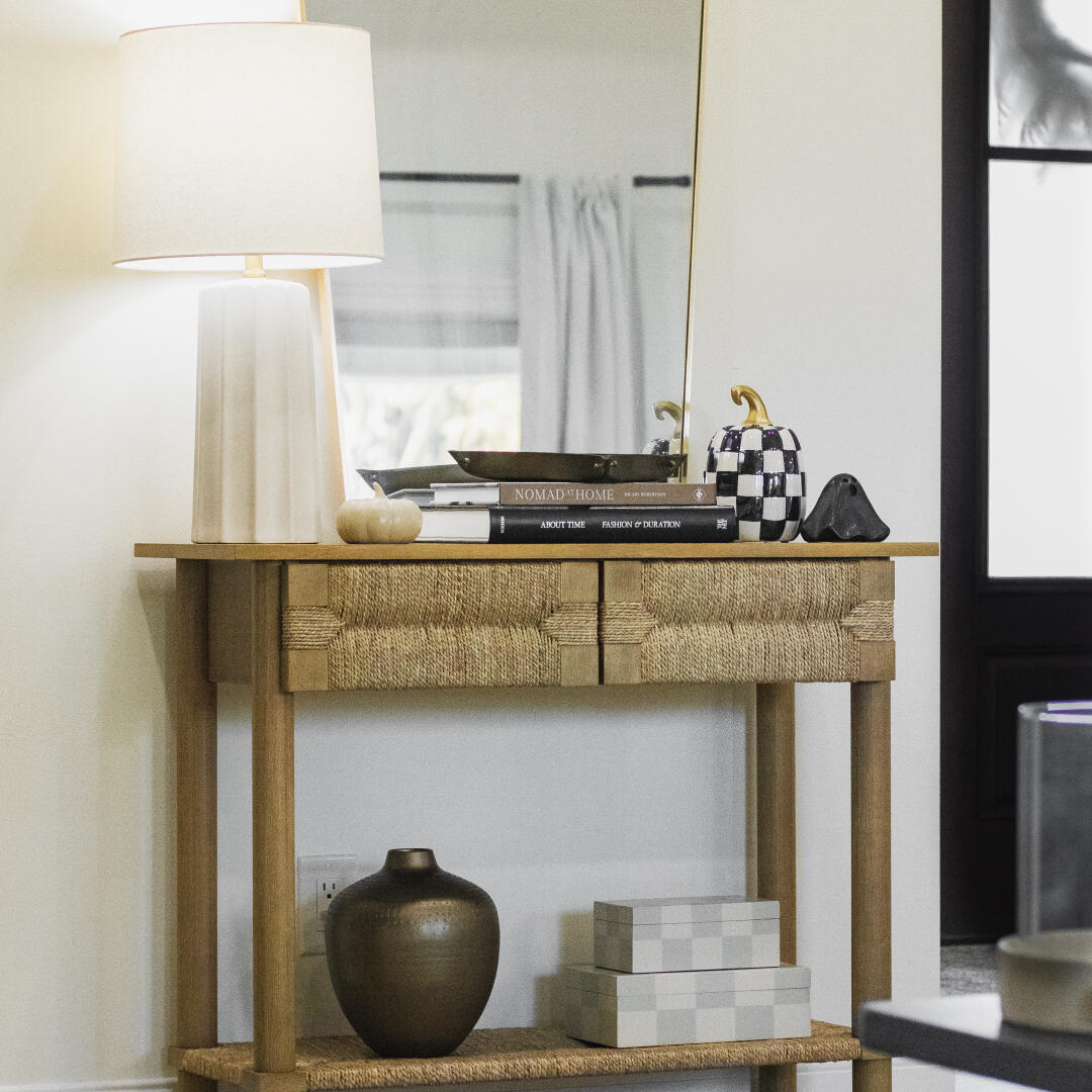 Beacon Boho Seagrass & Wood Light Brown Console Table | Nathan James