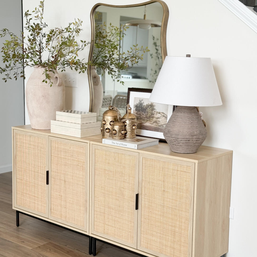 Andrew Rattan & Wood Storage Cabinet Light Oak Set of 4 | Nathan James
