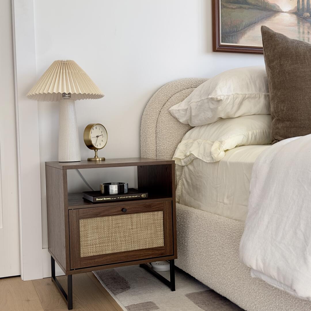 Boho Mina Nightstand Storage Cabinet Walnut Set of 2 | Nathan James