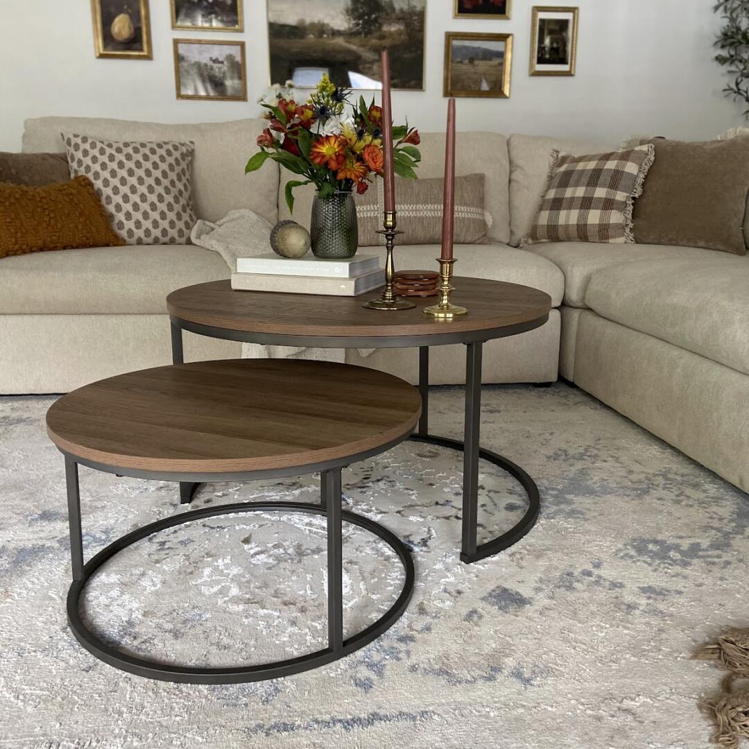 Stella Round Reclaimed Oak Coffee Table Metal Frame | Nathan James