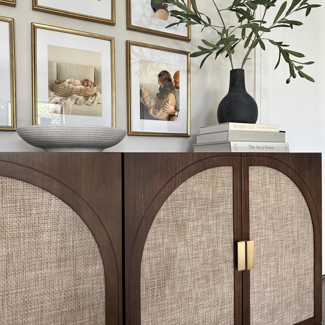 Paxton Boho Rattan Arched Door Storage Cabinet Brown | Nathan James
