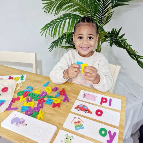 Kids' Spelling Game - Wooden Letters & Word Cards