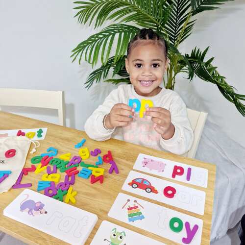 Kids' Spelling Game - Wooden Letters & Word Cards