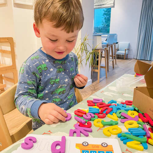 Kids' Spelling Game - Wooden Letters & Word Cards