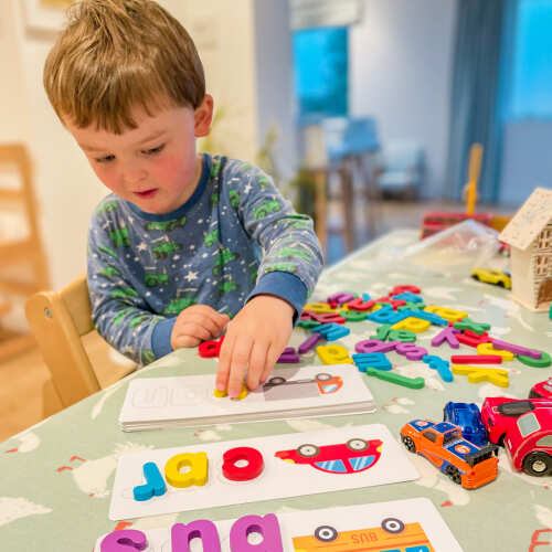 Kids' Spelling Game - Wooden Letters & Word Cards