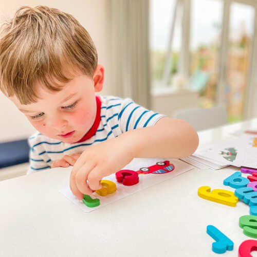 Kids' Spelling Game - Wooden Letters & Word Cards