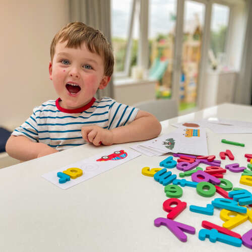 Kids' Spelling Game - Wooden Letters & Word Cards