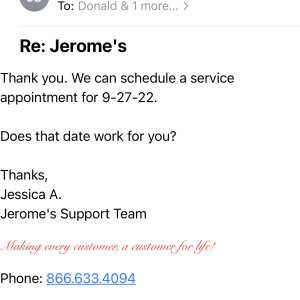 Jerome's Furniture 1 star review on 28th September 2022