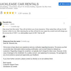 quicklease.ae 1 star review on 21st May 2024