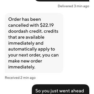 DoorDash 1 star review on 14th May 2024
