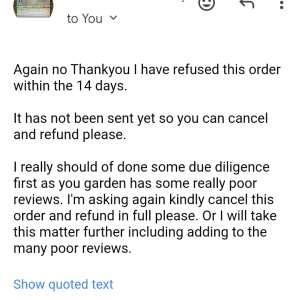 Yougarden 1 star review on 17th May 2024