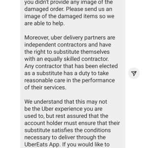 UberEATS 1 star review on 22nd May 2024