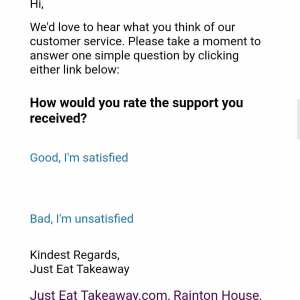 Just Eat 1 star review on 18th May 2024