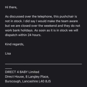 Direct 4 Baby Limited 1 star review on 31st August 2021