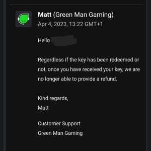 Green Man Gaming 1 star review on 4th April 2023
