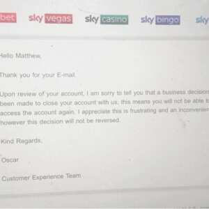 Sky Vegas 1 star review on 21st May 2024