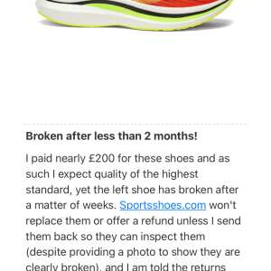 Sportsshoes 1 star review on 27th May 2022