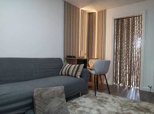 Living room with slat panels