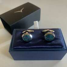 Review Image - Australian Round Opal Cufflinks (Green Silver)