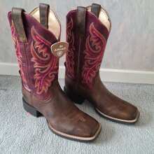 Beoordelingsafbeelding - Ariat Westernlaarzen Round Up Back Zip Dames Worn Mocha/Rasberry 37