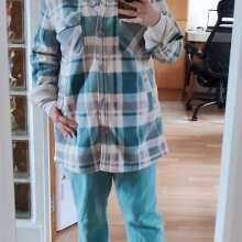 Review Image - Autumn Oversized Check Fleece Shacket Cloud Blue Size 14