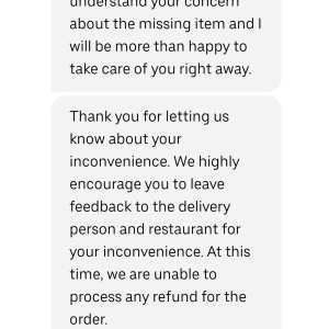 UberEATS 5 star review on 30th April 2024