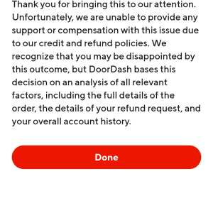 DoorDash 1 star review on 25th November 2023