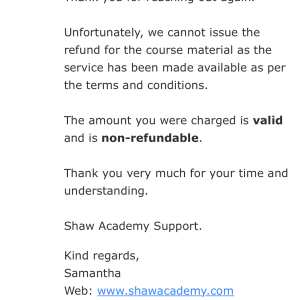 Shaw Academy 1 star review on 16th February 2021