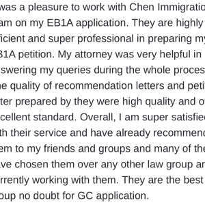 Chen Immigration Law Associates 5 star review on 11th May 2022
