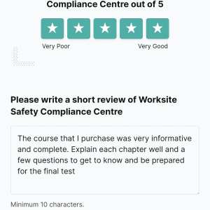 Worksite Safety Compliance Centre 5 star review on 15th September 2023