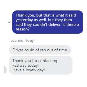 Fastway Couriers Ireland 1 star review on 13th March 2024