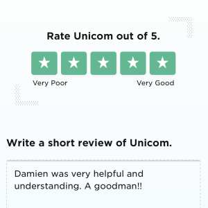 Unicom 5 star review on 21st October 2021
