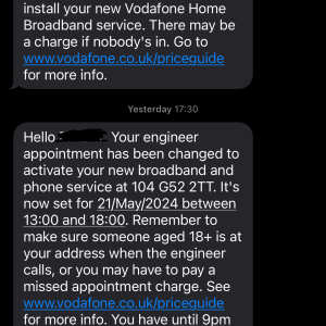 Vodafone Customer-service 1 star review on 4th May 2024