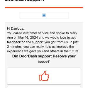 DoorDash 1 star review on 25th March 2024