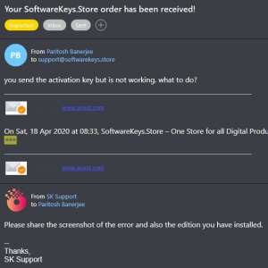 SoftwareKeys.store 1 star review on 19th April 2020