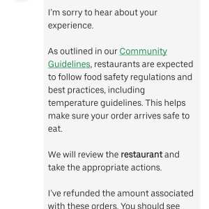 UberEATS 1 star review on 6th May 2024