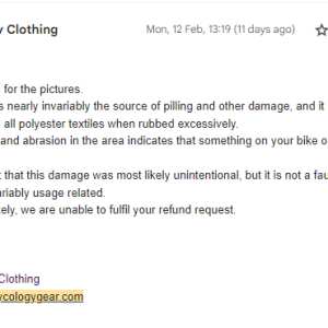 Cycology Clothing 1 star review on 23rd February 2024