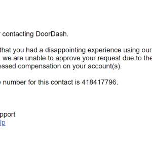 DoorDash 1 star review on 5th February 2023