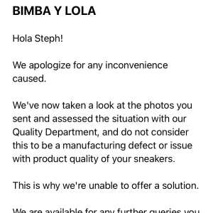 BIMBA Y LOLA 1 star review on 8th October 2022