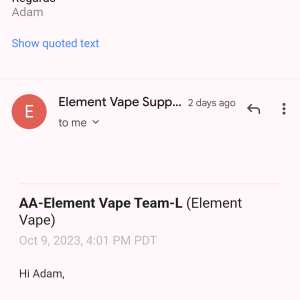 Element Vape 1 star review on 11th October 2023