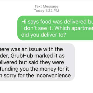 grubHub 1 star review on 16th August 2023
