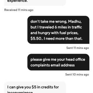 DoorDash 1 star review on 2nd May 2024