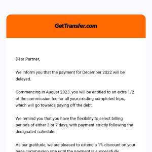 Gettransfer 1 star review on 16th February 2024