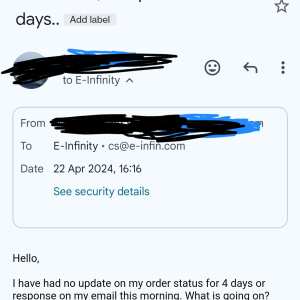 E-infinity Camera Store 1 star review on 22nd April 2024