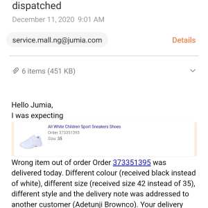 JUMIA 1 star review on 14th December 2020