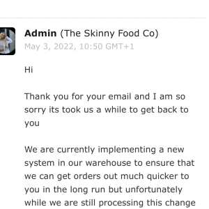 skinny food co 1 star review on 3rd May 2022
