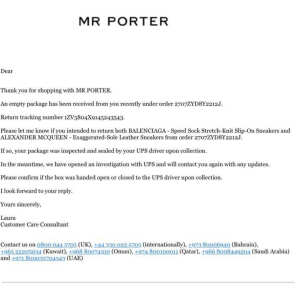 MR PORTER 1 star review on 23rd August 2022
