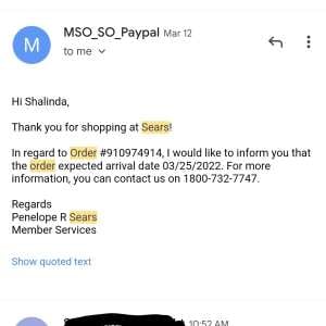 Sears 1 star review on 20th March 2022